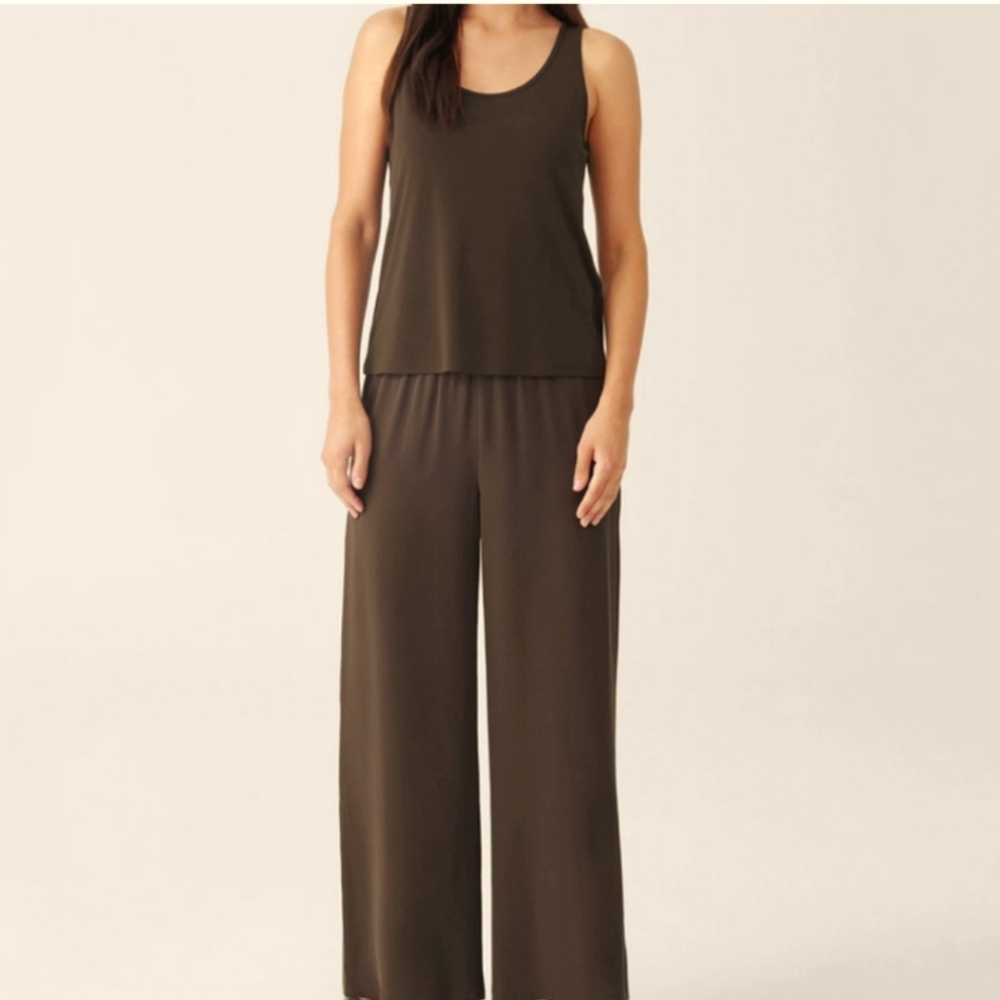 Eileen Fisher Woman Brown Silk Tank and Ponte Pants